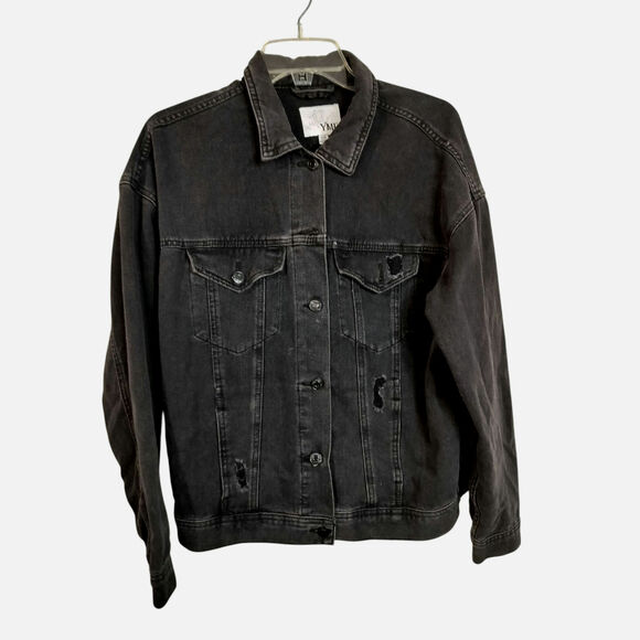 3814)YMI Long Sleeve Button Oversized Boyfriend Distressed Denim Jacket Large Jr - Picture 2 of 10